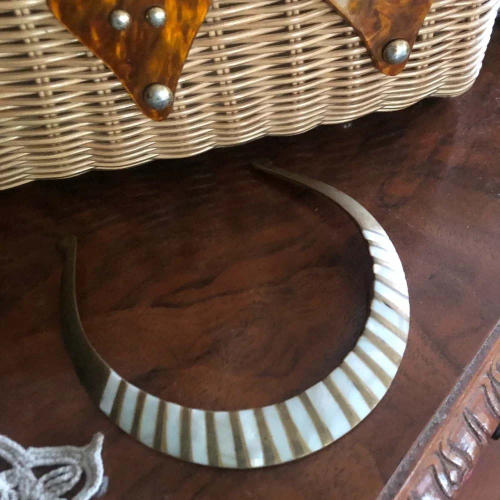 Vintage Child’s Brass & MOP Inlay Collar Necklace